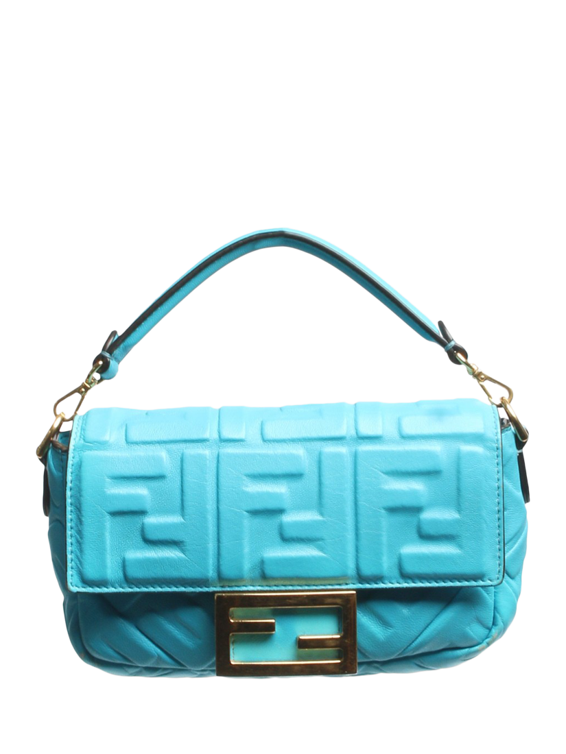 Product image 2 of 9, which shows Pre-loved Fendi Embossed Leather Mini Baguette Bag, Blue