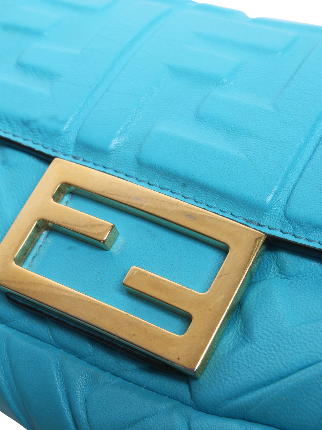 Product image 6 of 9, which shows Pre-loved Fendi Embossed Leather Mini Baguette Bag, Blue
