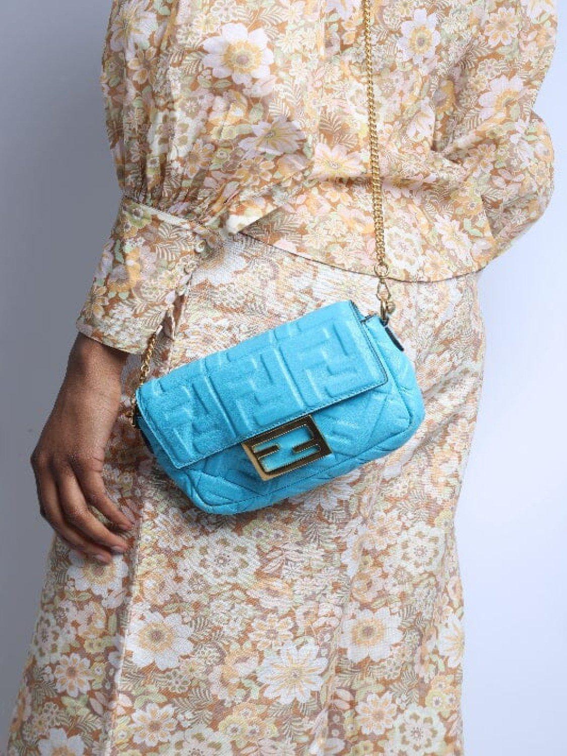 Product image 9 of 9, which shows Pre-loved Fendi Embossed Leather Mini Baguette Bag, Blue