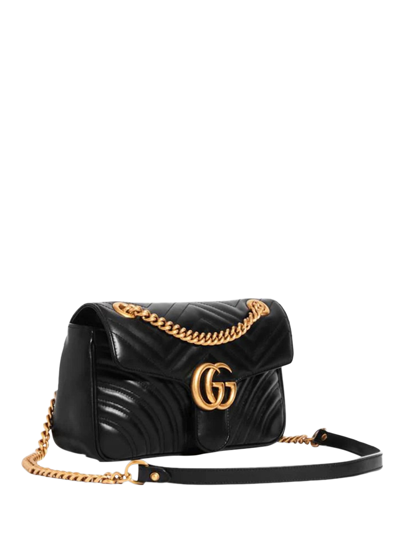 Product image 2 of 6, which shows Pre-loved GUCCI Leather GG Marmont Chain Shoulder Bag, Black
