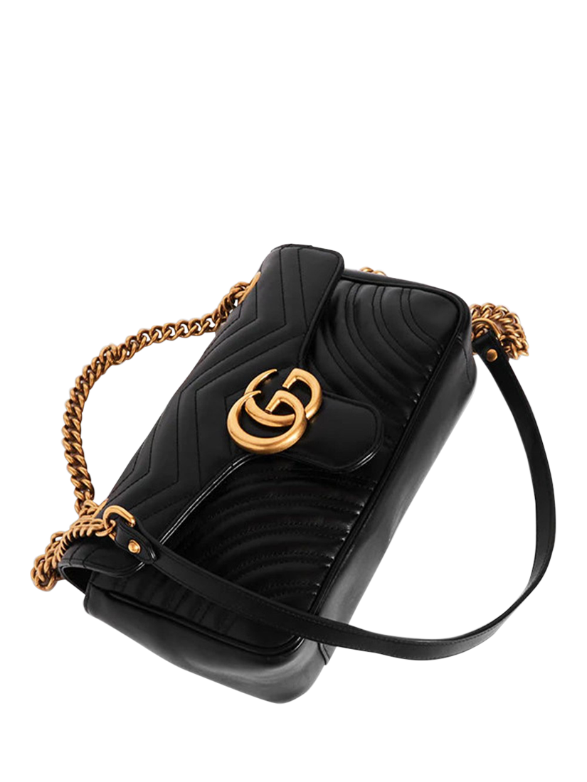 Product image 5 of 6, which shows Pre-loved GUCCI Leather GG Marmont Chain Shoulder Bag, Black