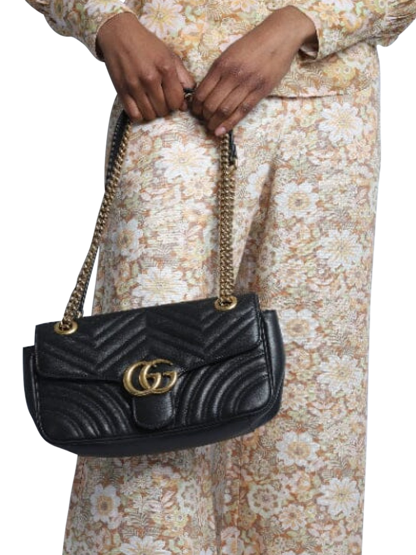 Product image 6 of 6, which shows Pre-loved GUCCI Leather GG Marmont Chain Shoulder Bag, Black