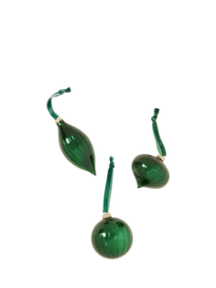 Truly Glass Baubles, Set of 3, Green