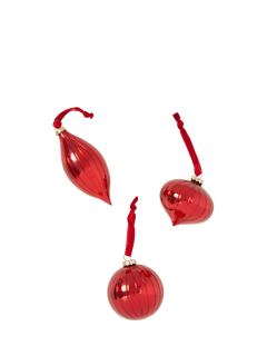 Truly Glass Baubles, Set of 3, Red