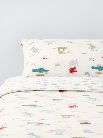 John Lewis Kids' Animal Transport Reversible Cotton Duvet Cover and Pillowcase Set, Multi