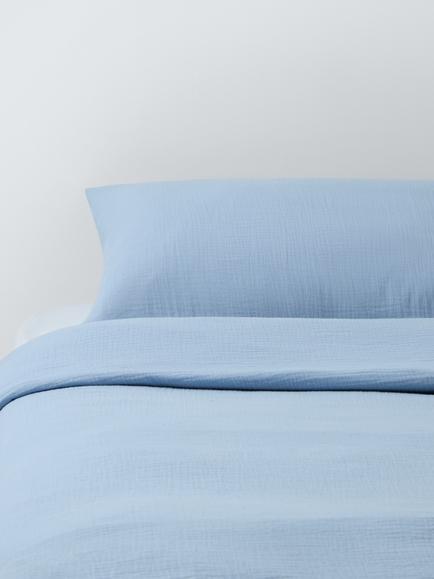 John Lewis Kids' Muslin Cotton Duvet Cover and Pillowcase Set, Blue