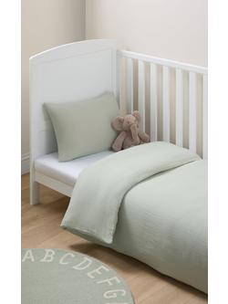 John Lewis Kids' Muslin Cotton Duvet Cover and Pillowcase Set - view 2, Green