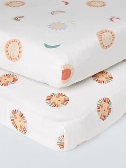 John Lewis Lions Weather Fitted Baby Sheet, Pack of 2, Multi, Multi