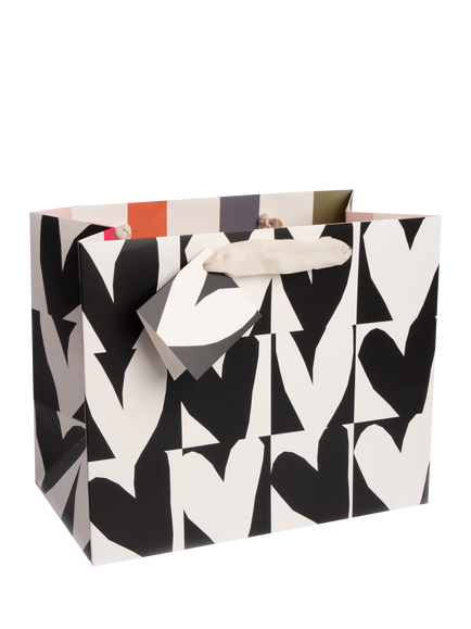 Caroline Gardner Monochrome Hearts Gift Bag, Multi, Medium, Multi