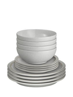 Denby Dove Grey Stoneware Dinnerware Set, 12 Piece, Grey Light