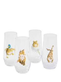 Wrendale Designs Glass Highballs, Set of 4, White/Multi, Clear Clear