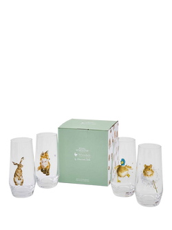 Wrendale Designs Glass Highballs, Set of 4, White/Multi - view 2, Clear Clear