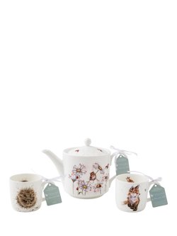 Wrendale Designs Fine Bone China Tea for Two 1.1L Teapot & 310ml Mugs Set, White/Multi, White/Multi