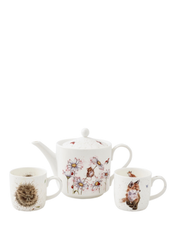 Wrendale Designs Fine Bone China Tea for Two 1.1L Teapot & 310ml Mugs Set, White/Multi - view 2, White/Multi