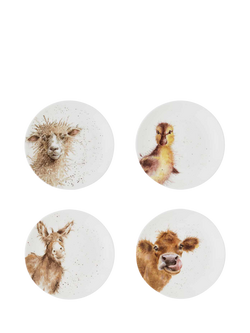 Wrendale Designs Fine Bone China Side Plates, Set of 4, White/Multi, White/Multi