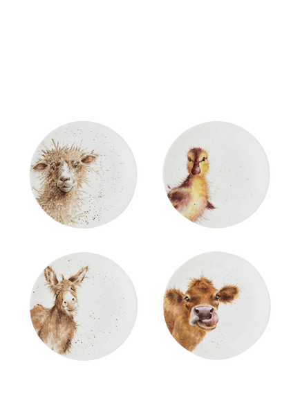Wrendale Designs Fine Bone China Side Plates, Set of 4, White/Multi, White/Multi