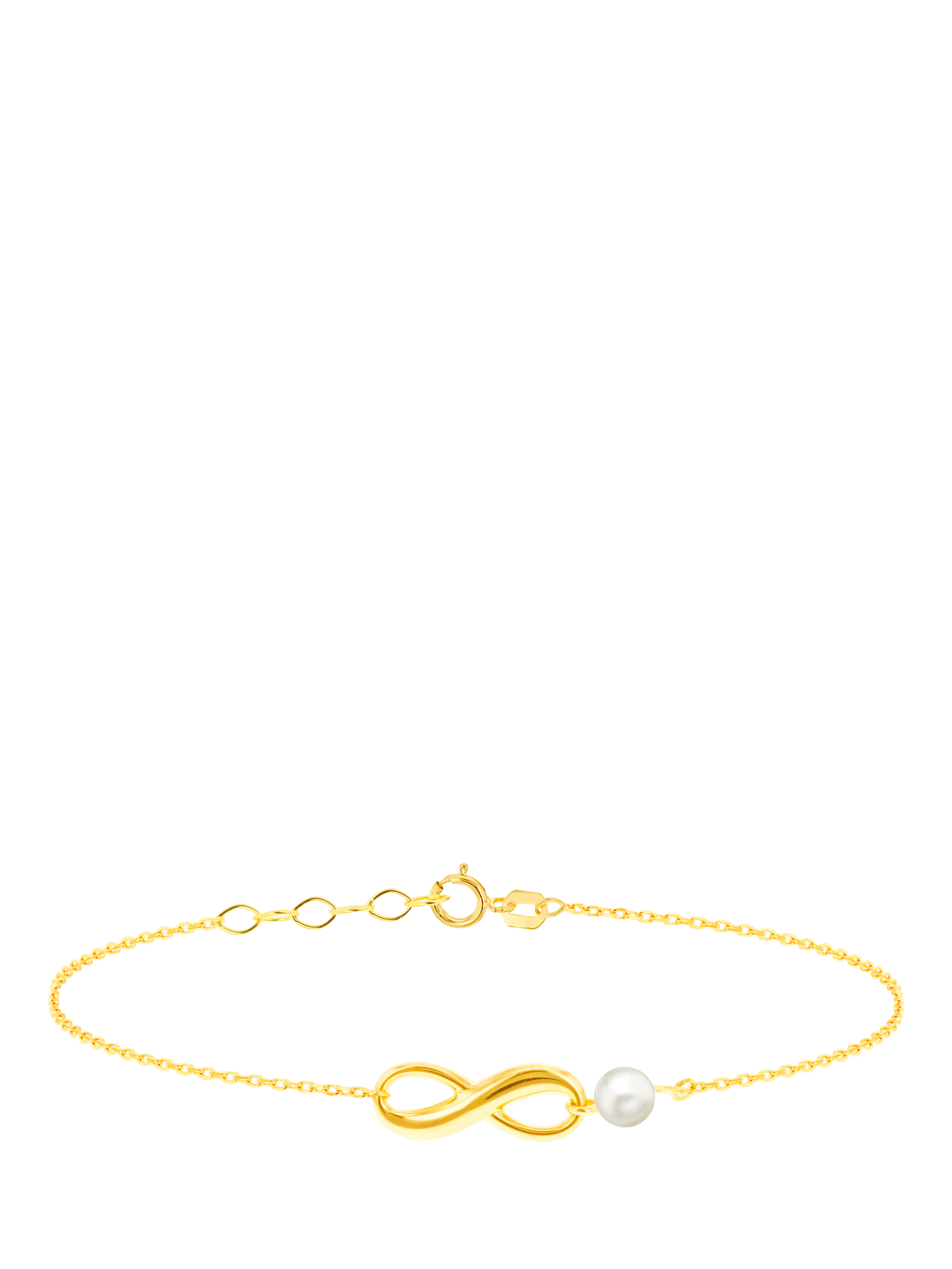 Product image 1 of 5, which shows IBB 9ct Gold Freshwater Pearl Infinity Chain Bracelet, Gold