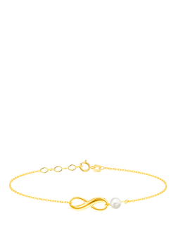 IBB 9ct Gold Freshwater Pearl Infinity Chain Bracelet, Gold, Gold