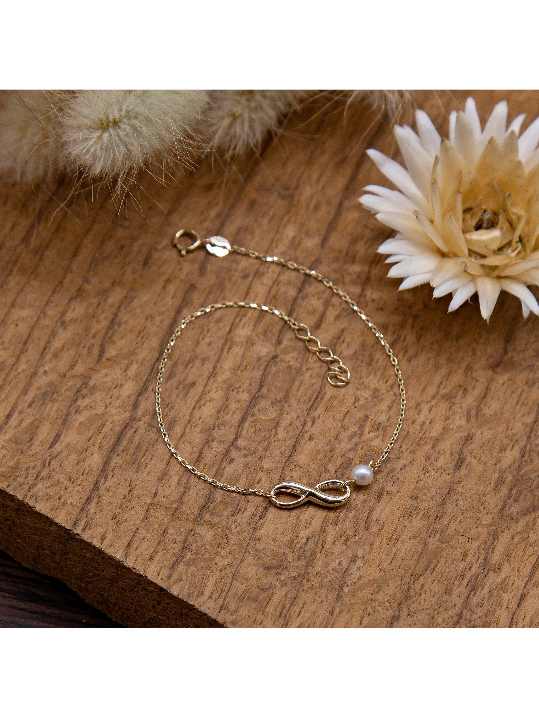 Product image 2 of 5, which shows IBB 9ct Gold Freshwater Pearl Infinity Chain Bracelet, Gold