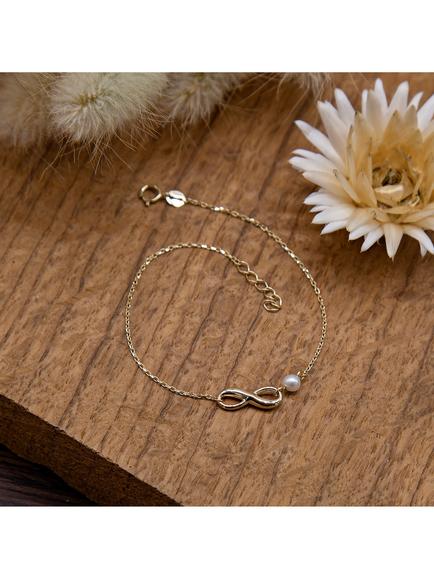IBB 9ct Gold Freshwater Pearl Infinity Chain Bracelet, Gold - view 2, Gold