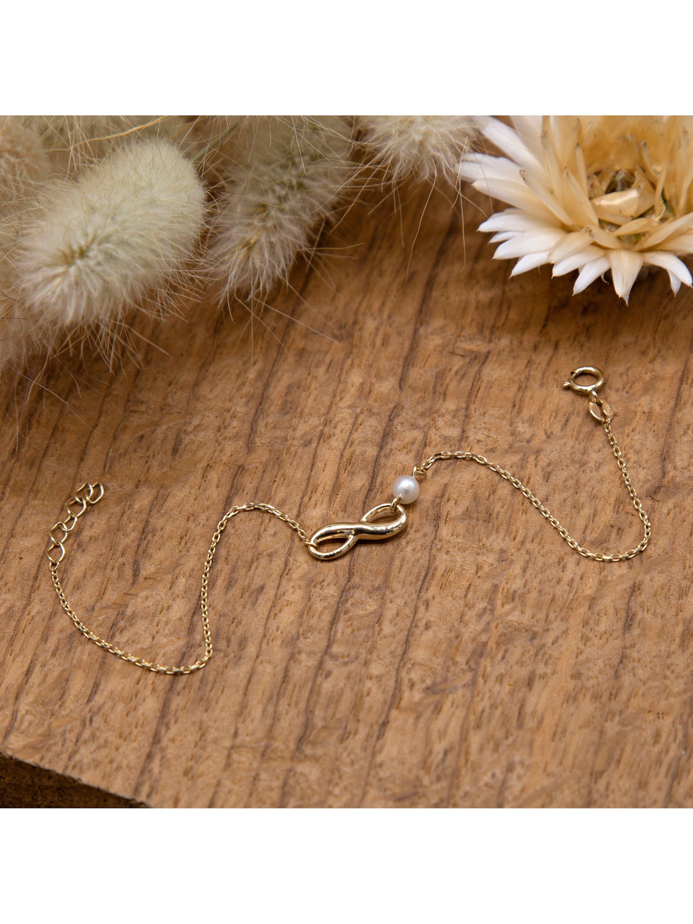 Product image 3 of 5, which shows IBB 9ct Gold Freshwater Pearl Infinity Chain Bracelet, Gold