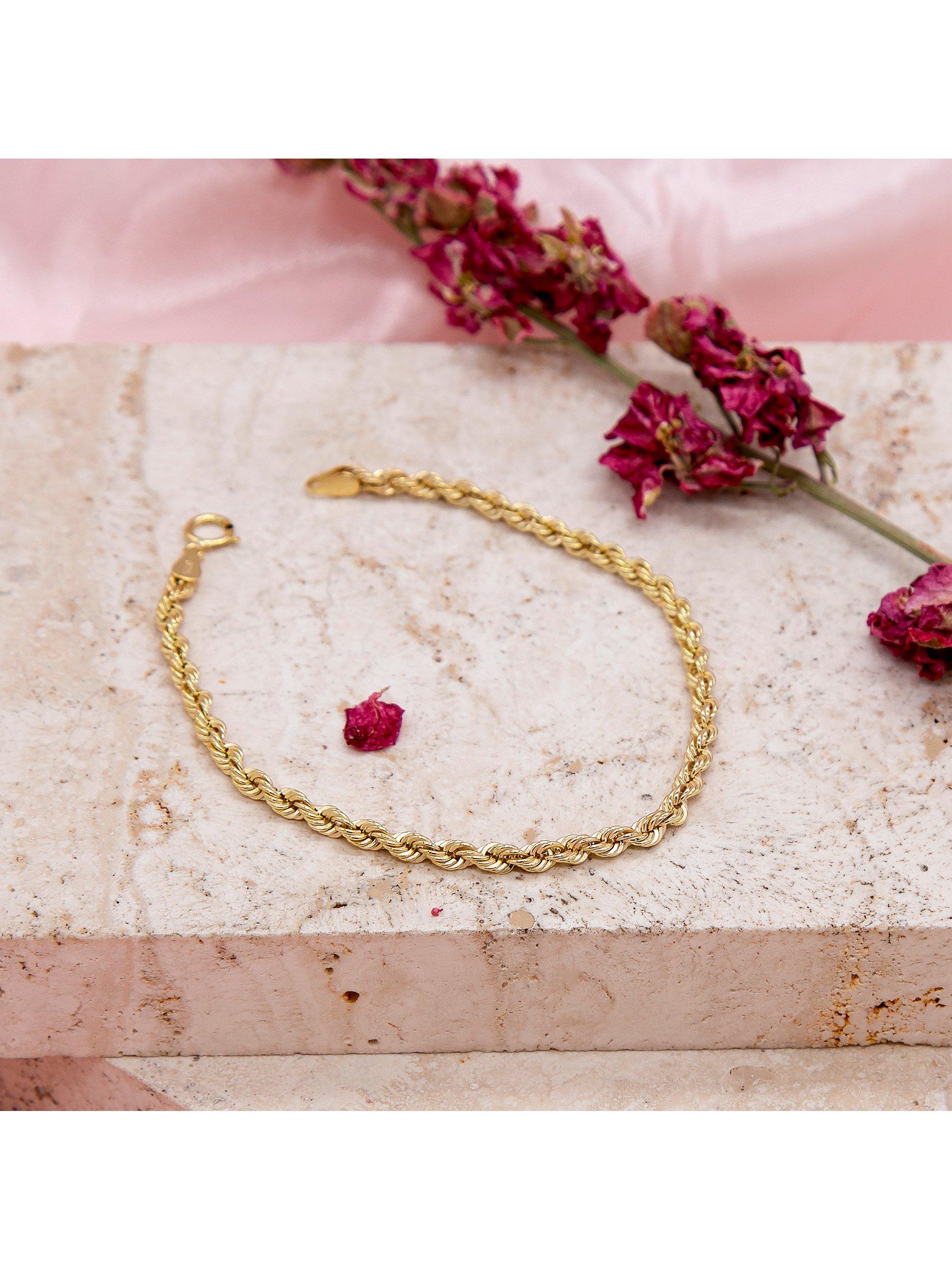 Product image 2 of 5, which shows IBB 9ct Gold Hollow Rope Chain Bracelet, Gold