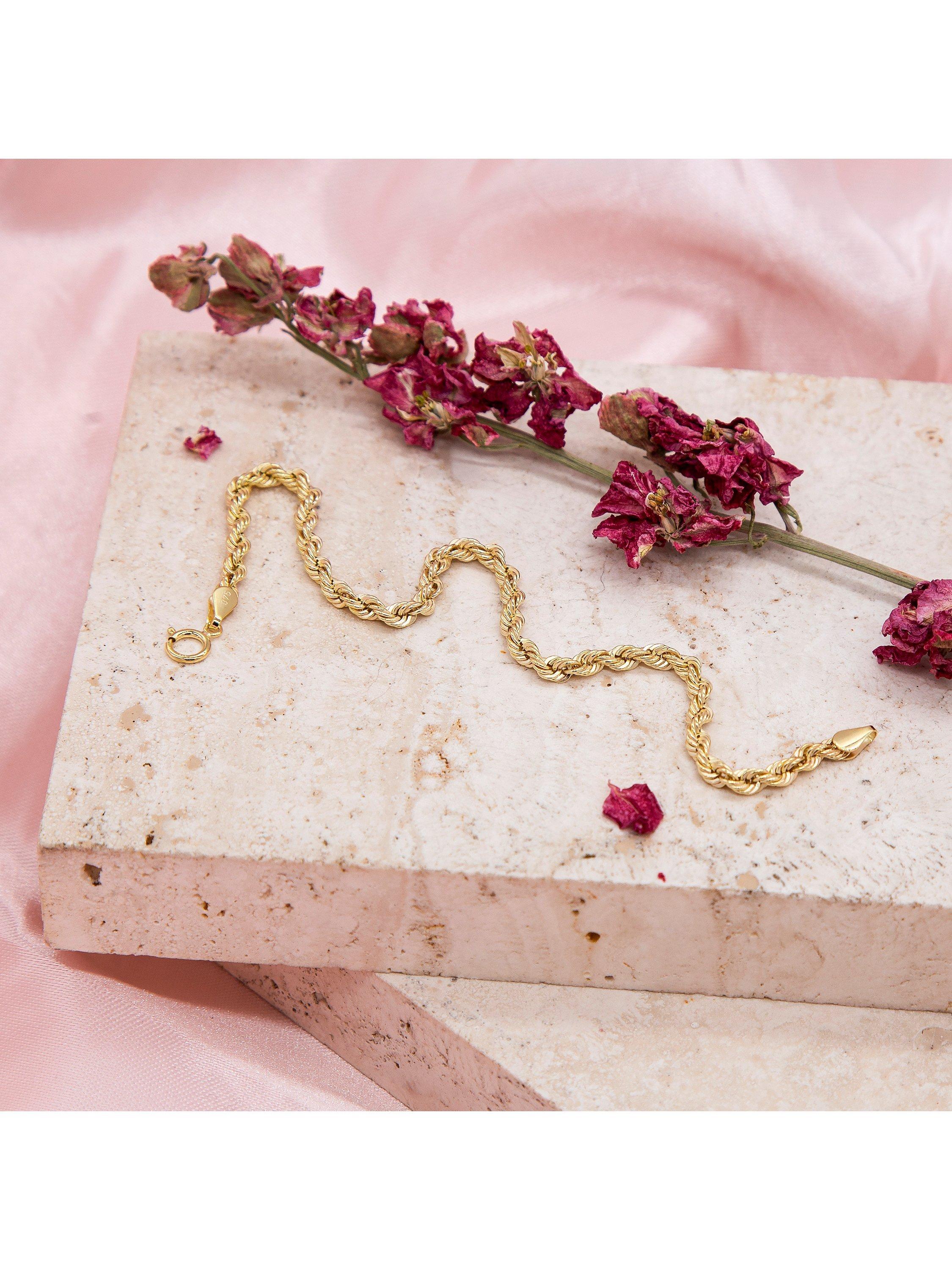 Product image 3 of 5, which shows IBB 9ct Gold Hollow Rope Chain Bracelet, Gold