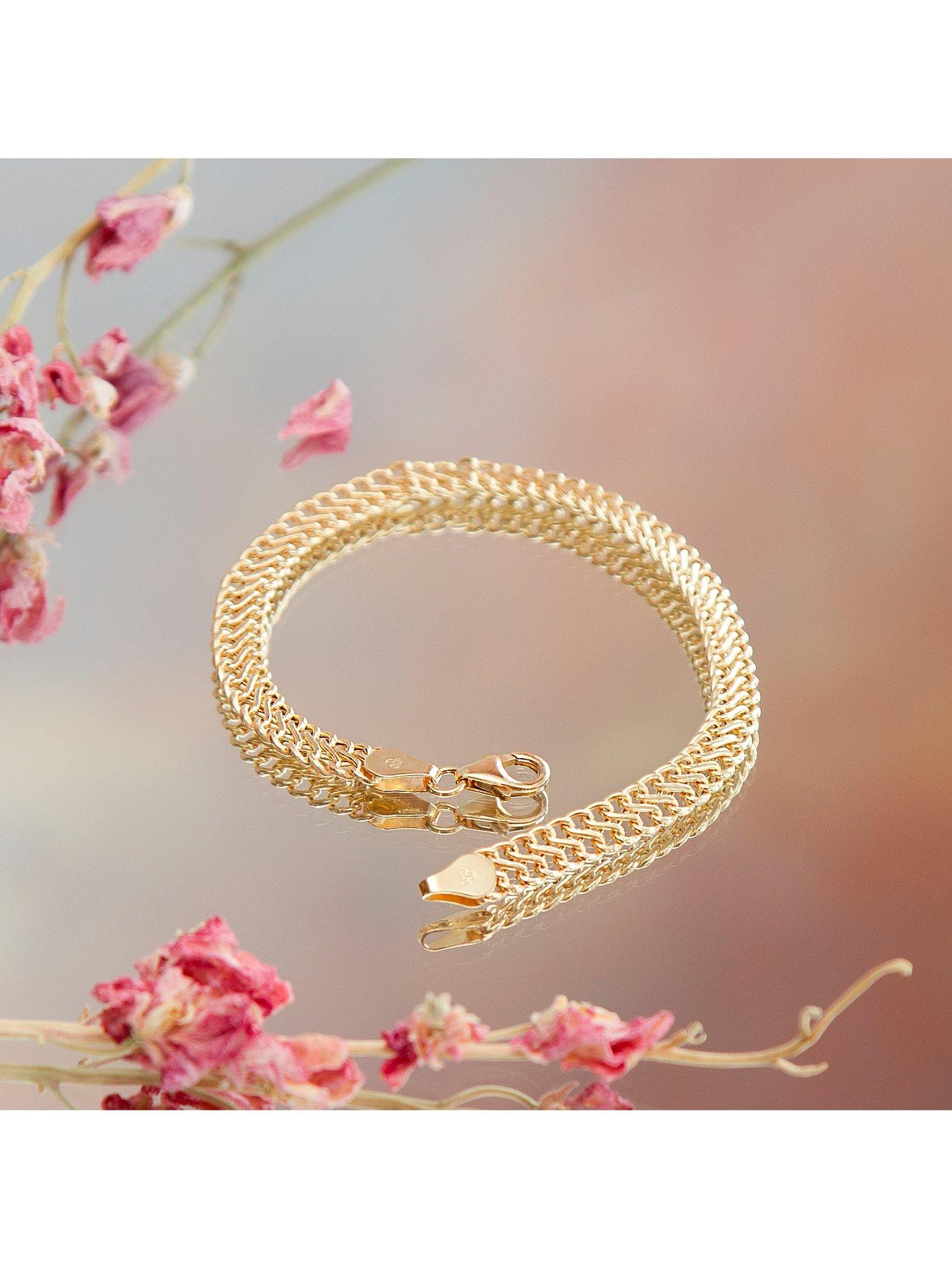 Product image 3 of 5, which shows IBB 9ct Gold Hollow Woven Curb Bracelet, Gold