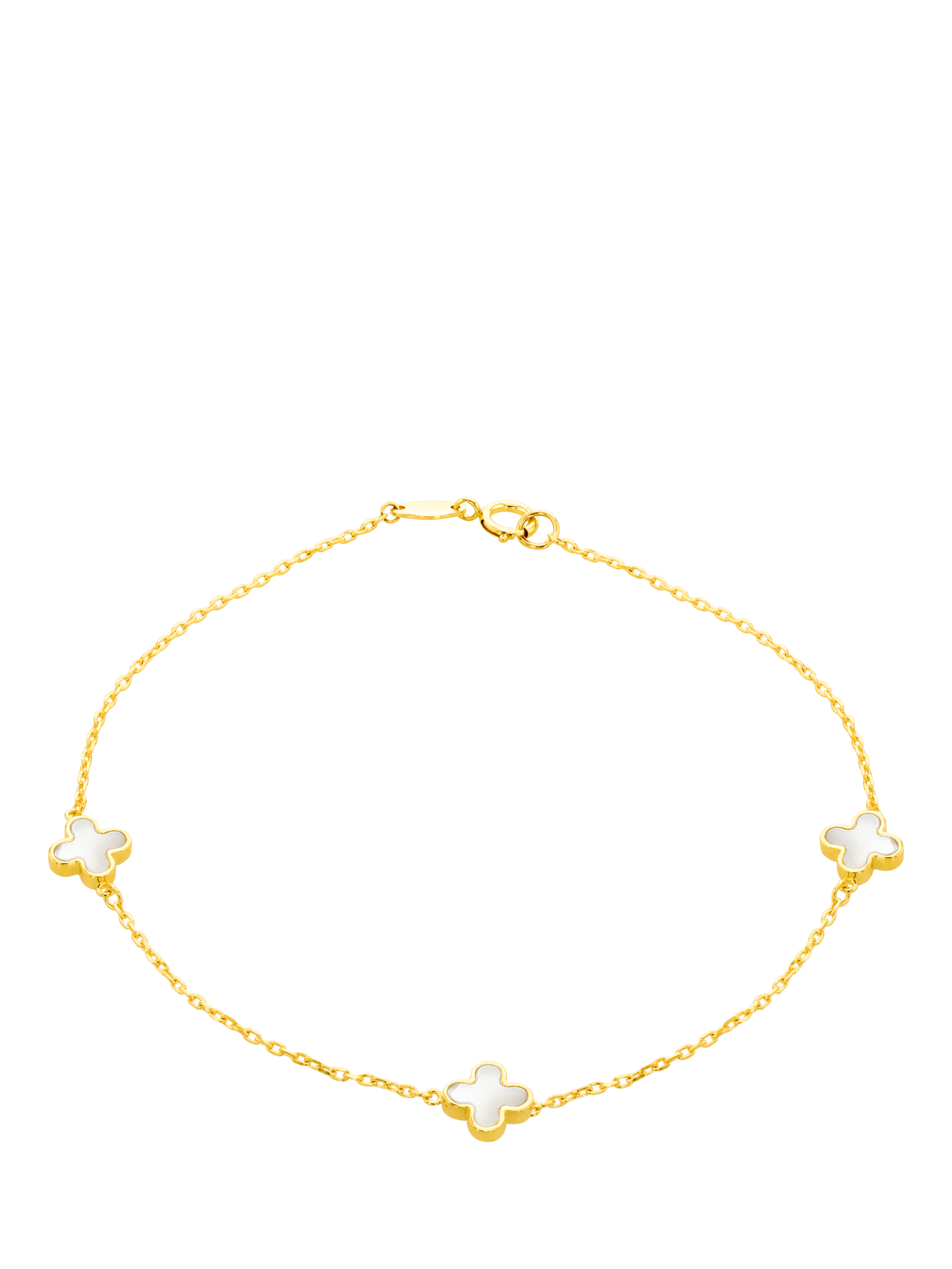 Product image 1 of 6, which shows IBB 9ct Gold Mother of Pearl Clover Petal Bracelet, Gold