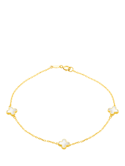 IBB 9ct Gold Mother of Pearl Clover Petal Bracelet, Gold, Gold