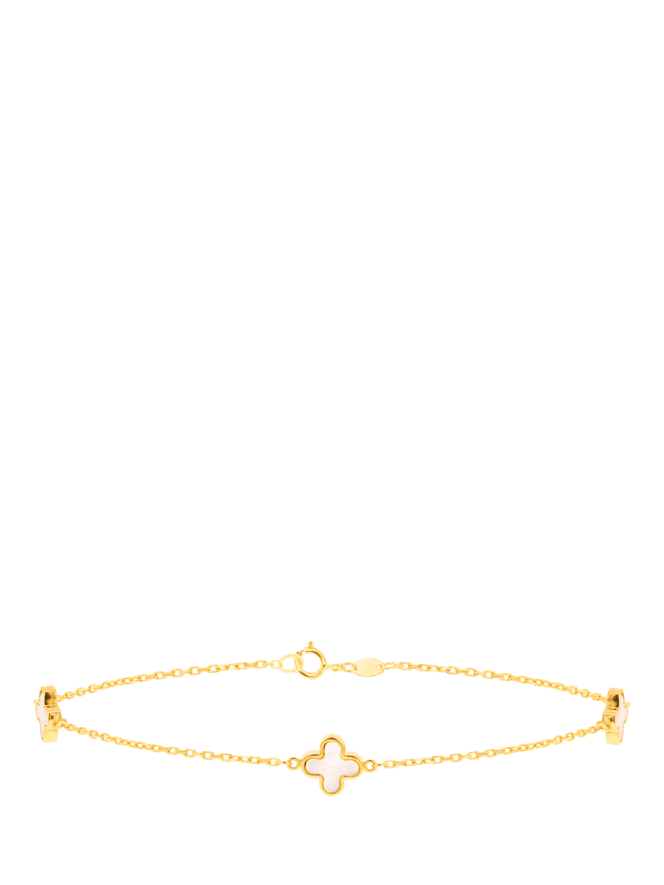 Product image 2 of 6, which shows IBB 9ct Gold Mother of Pearl Clover Petal Bracelet, Gold