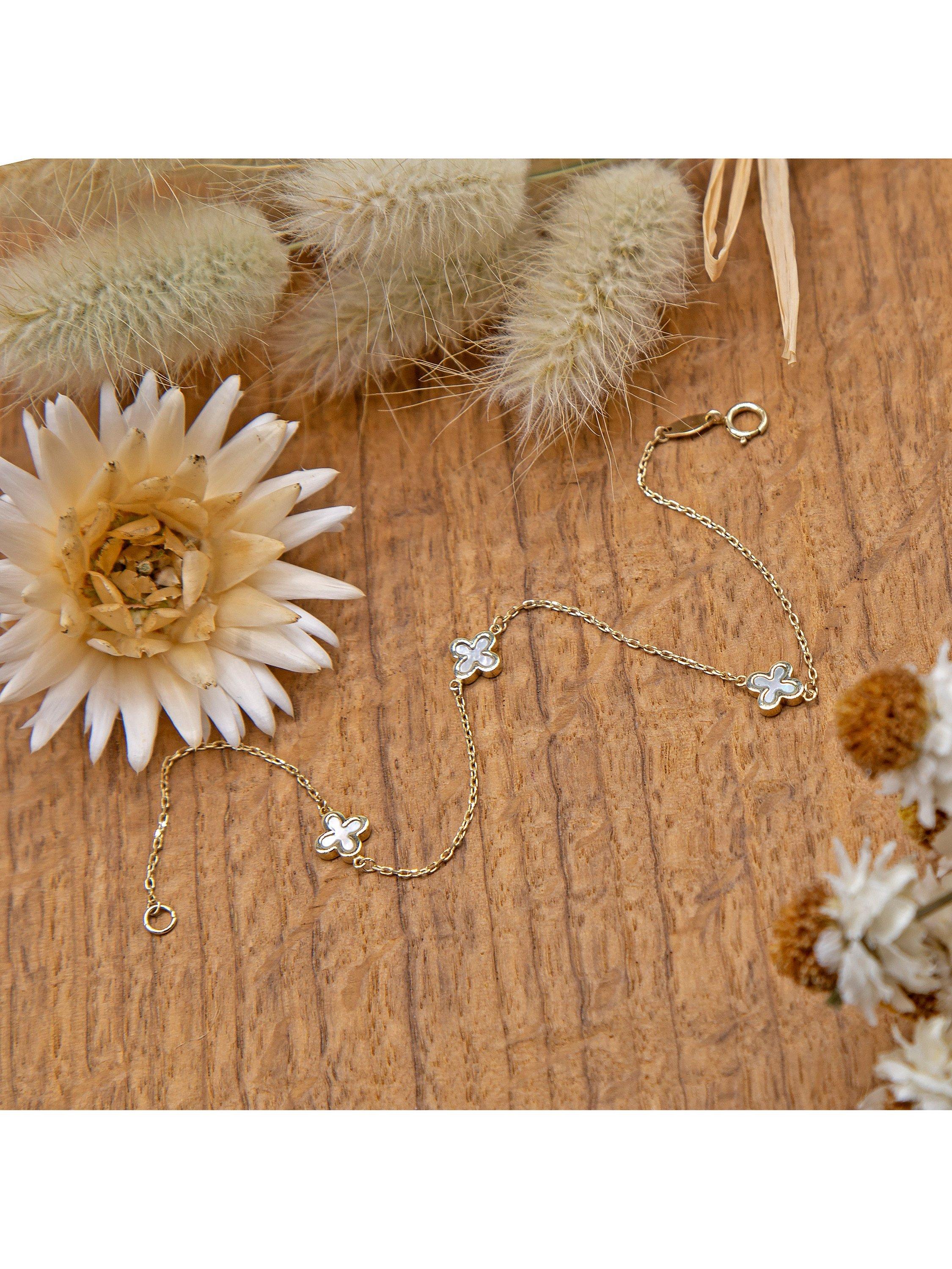 Product image 4 of 6, which shows IBB 9ct Gold Mother of Pearl Clover Petal Bracelet, Gold