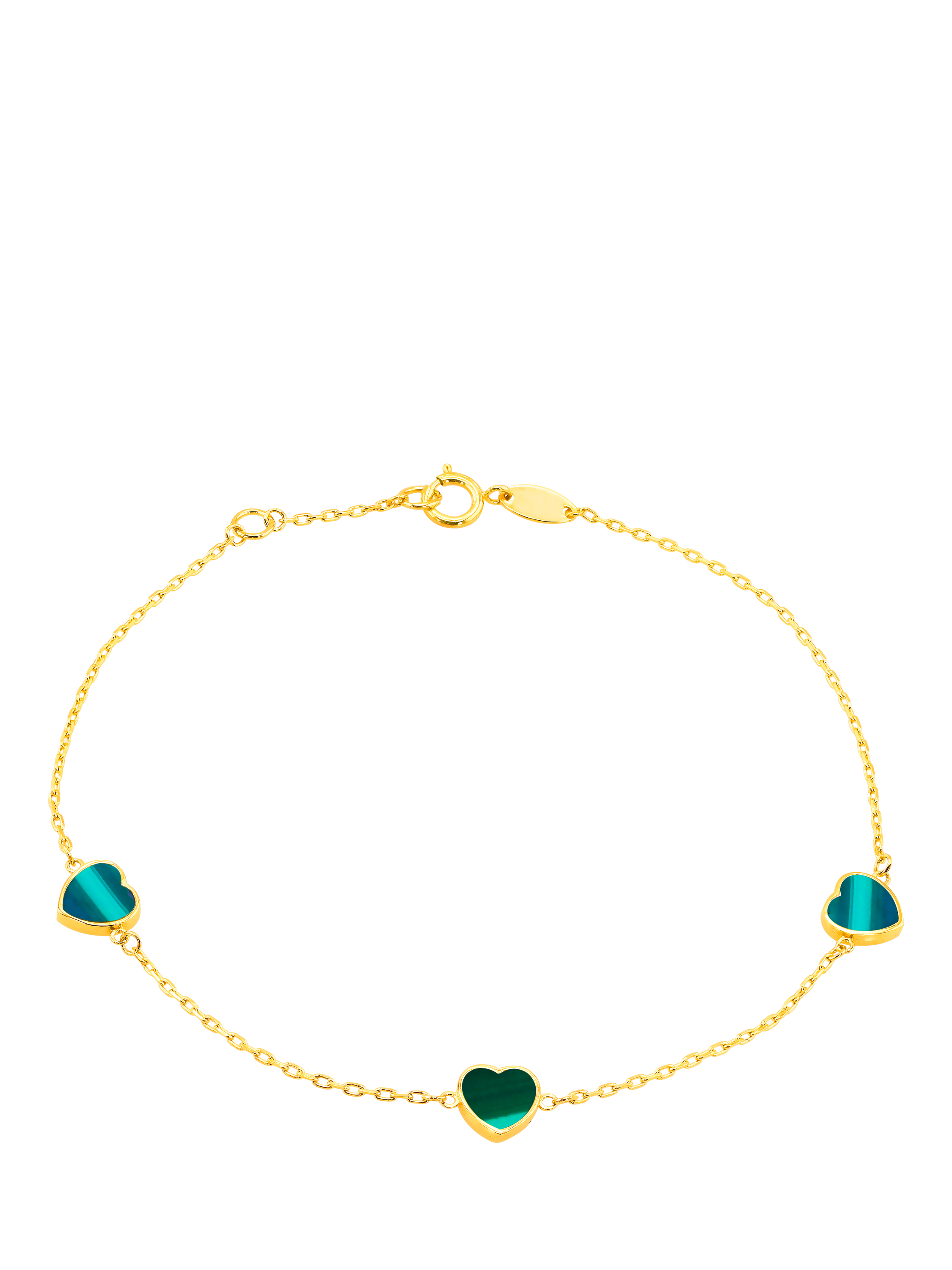 Product image 1 of 5, which shows IBB 9ct Gold Malachite Heart Petal Chain Bracelet, Gold
