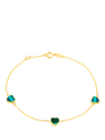 IBB 9ct Gold Malachite Heart Petal Chain Bracelet, Gold