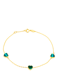 IBB 9ct Gold Malachite Heart Petal Chain Bracelet, Gold, Gold