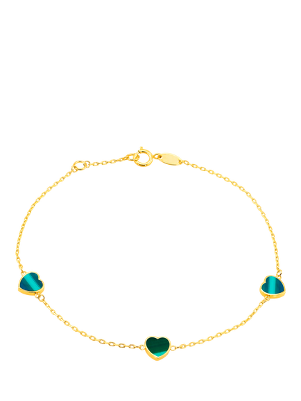 IBB 9ct Gold Malachite Heart Petal Chain Bracelet, Gold, Gold