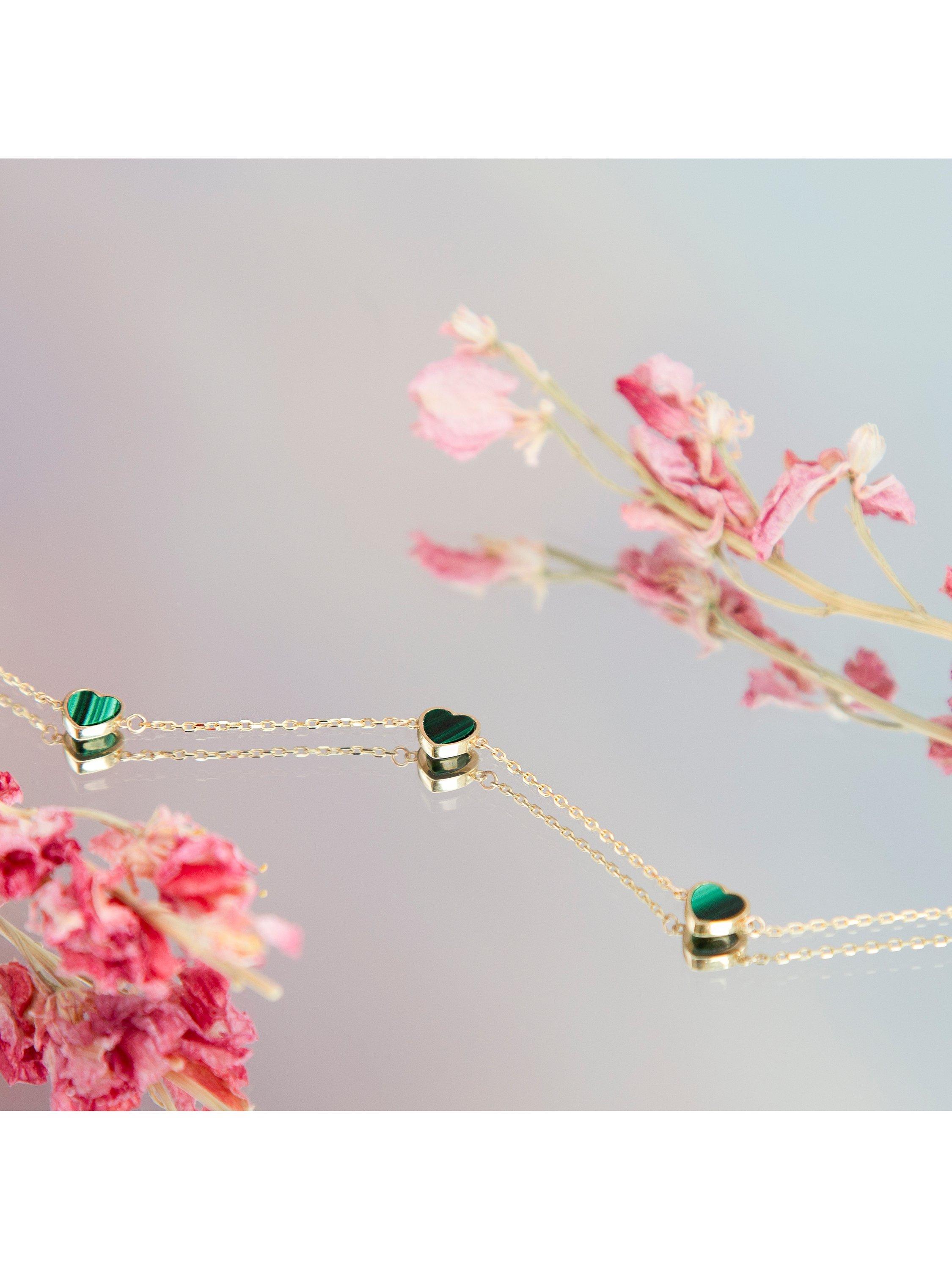 Product image 2 of 5, which shows IBB 9ct Gold Malachite Heart Petal Chain Bracelet, Gold