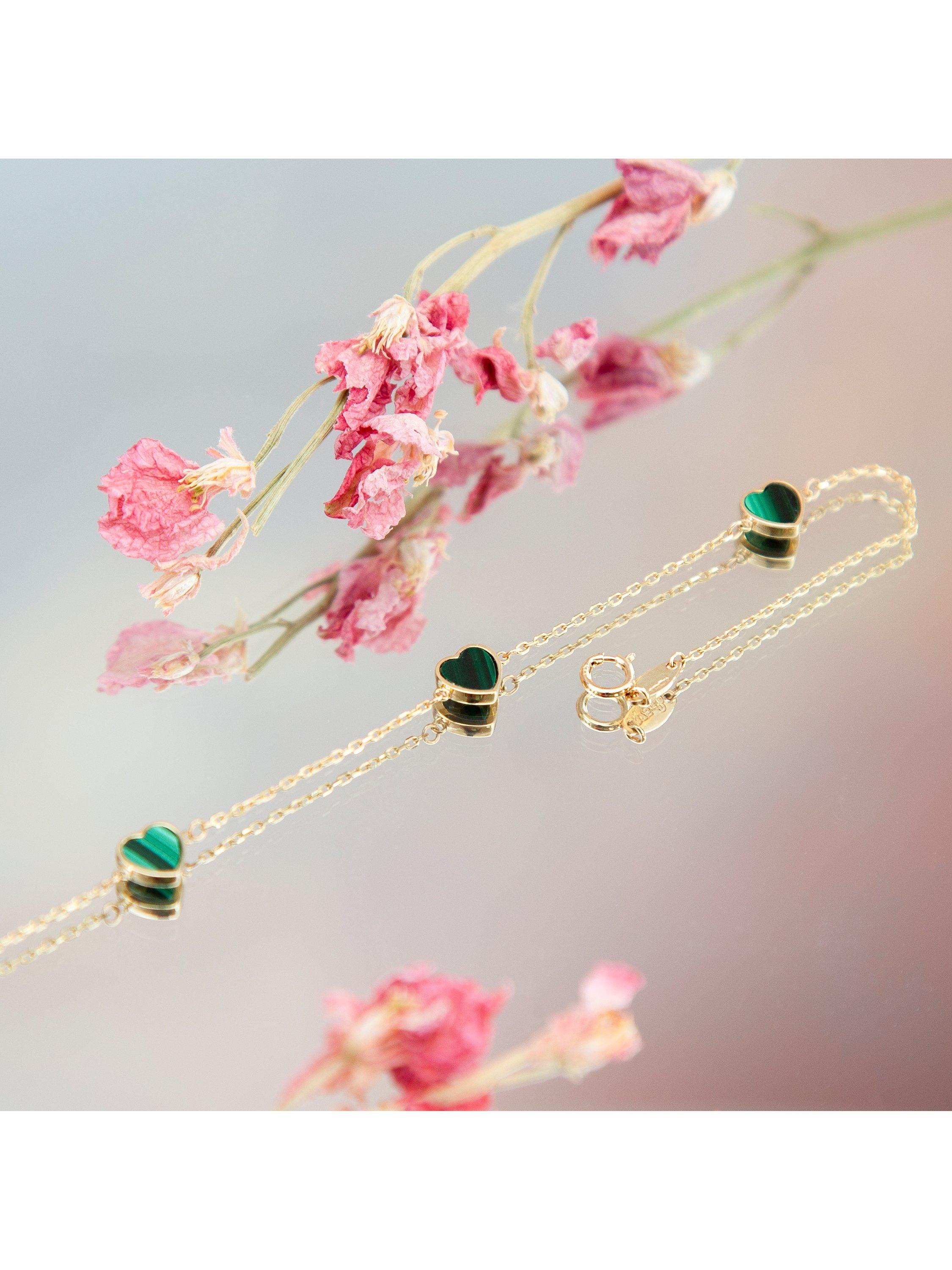 Product image 3 of 5, which shows IBB 9ct Gold Malachite Heart Petal Chain Bracelet, Gold
