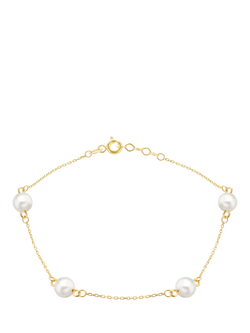 IBB 9ct Gold Pearl Station Bracelet, Gold, Gold
