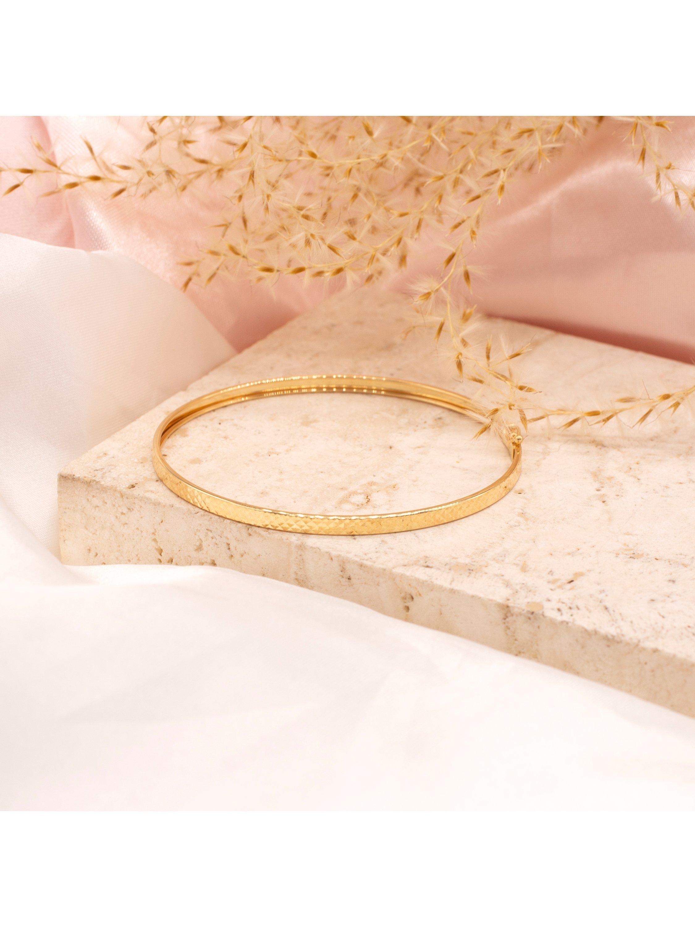 Product image 2 of 5, which shows IBB 9ct Gold Diamond Cut Flat Tube Bangle, Gold