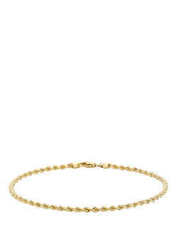 IBB 18ct Gold Rope Chain Bracelet, Gold, Gold