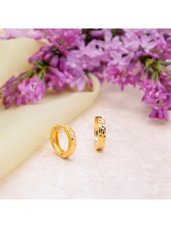IBB 9ct Gold Diamond Cut Huggie Hoop Earrings, Gold - view 2, Gold