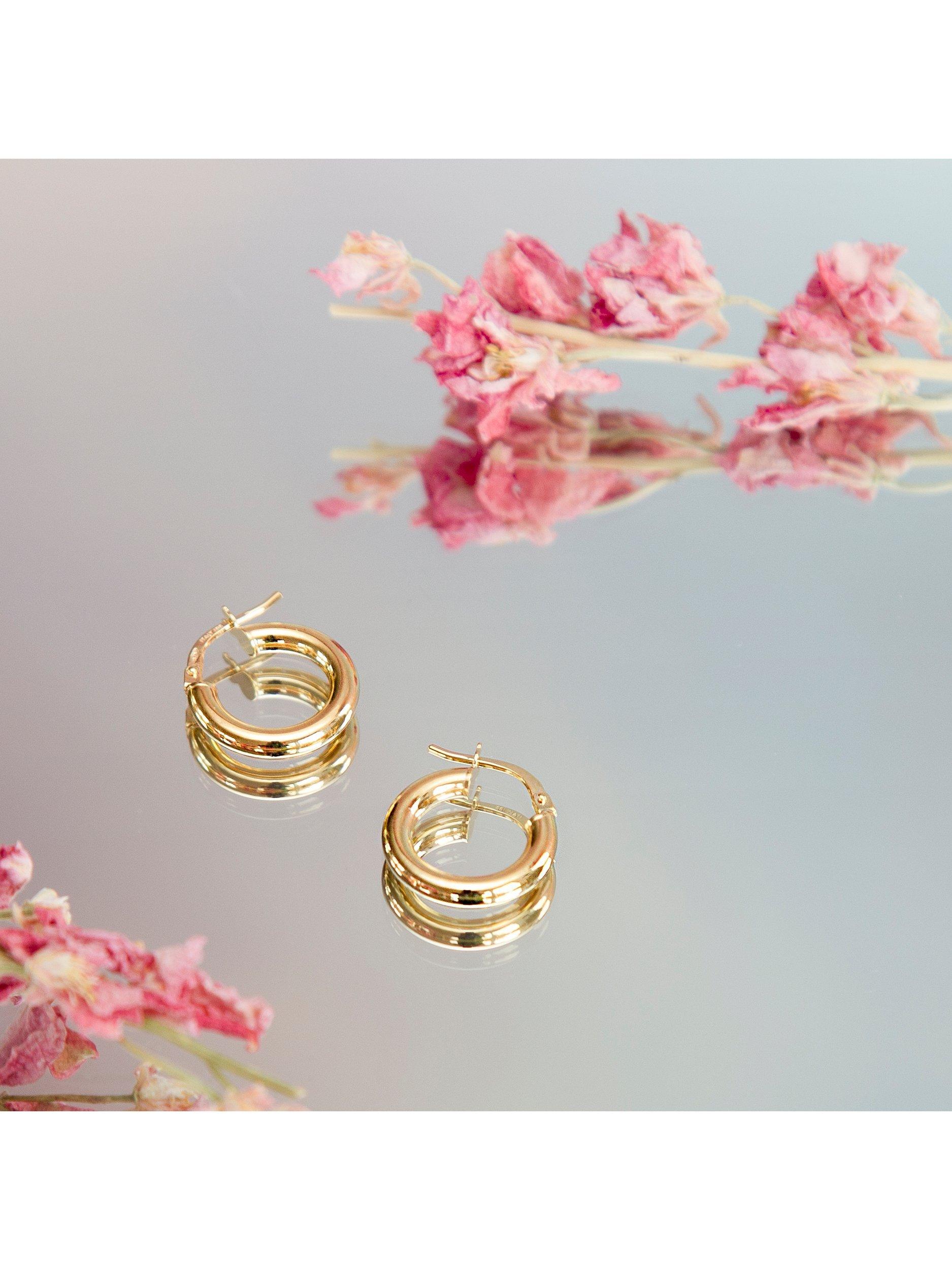 Product image 2 of 5, which shows IBB 9ct Gold Polished Hoop Creole Earrings, Gold