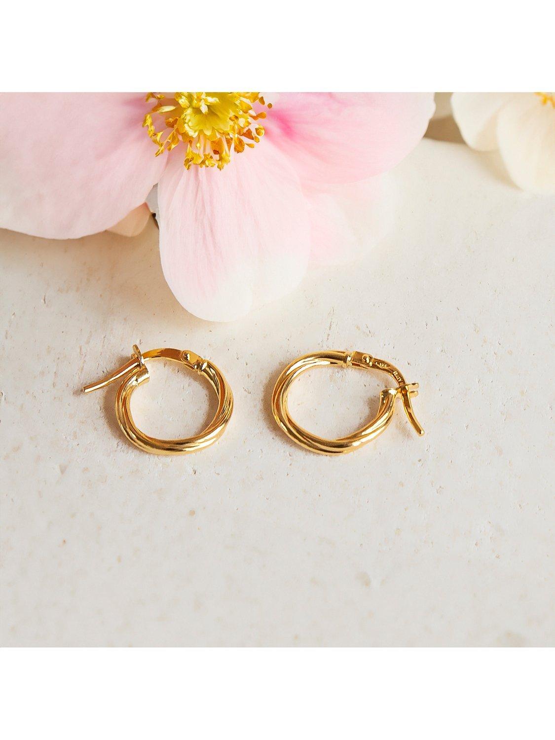 Product image 2 of 4, which shows IBB 9ct Gold Polished Twist Hoop Earrings, Gold
