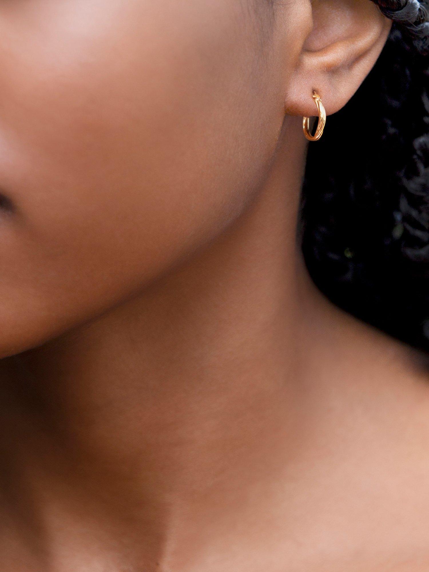 Product image 3 of 4, which shows IBB 9ct Gold Polished Twist Hoop Earrings, Gold