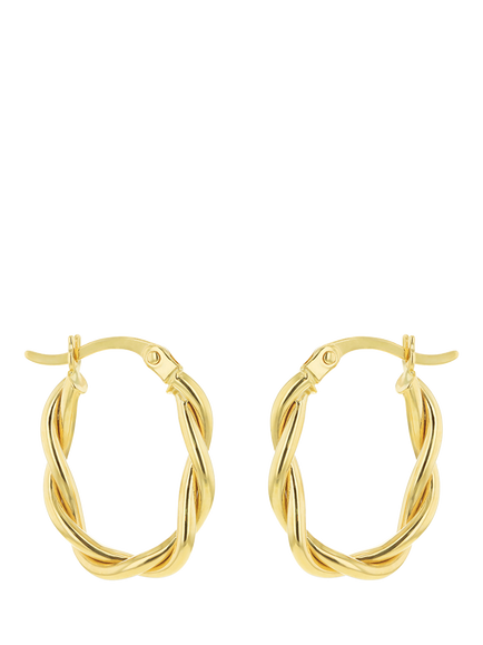 IBB 9ct Gold Twist Oval Hoop Earrings, Gold, Gold