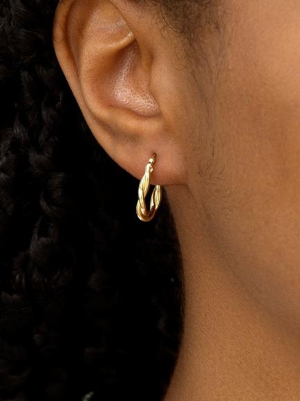 IBB 9ct Gold Twist Oval Hoop Earrings, Gold - view 2, Gold