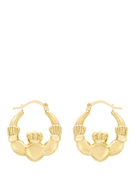 IBB 9ct Gold Claddagh Creole Hoop Earrings, Gold, Gold