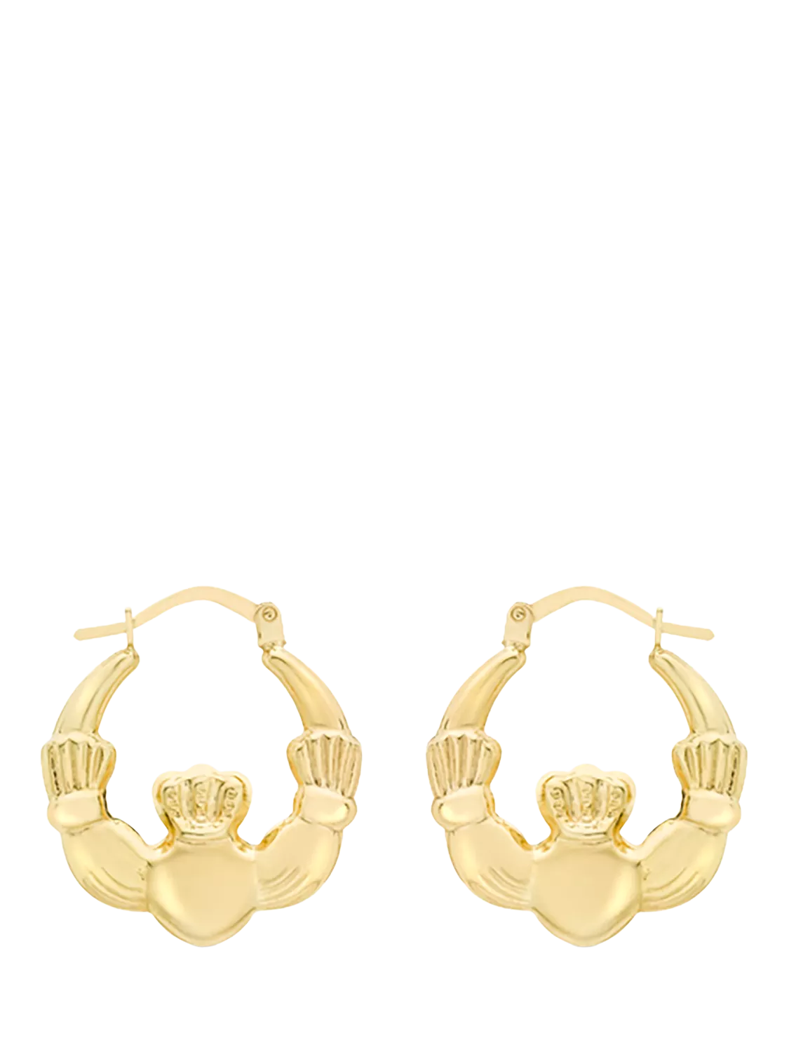 Old English Jewellers 9ct Gold On Silver Claddagh Creole Hoop Earrings – Hinged, UK Made