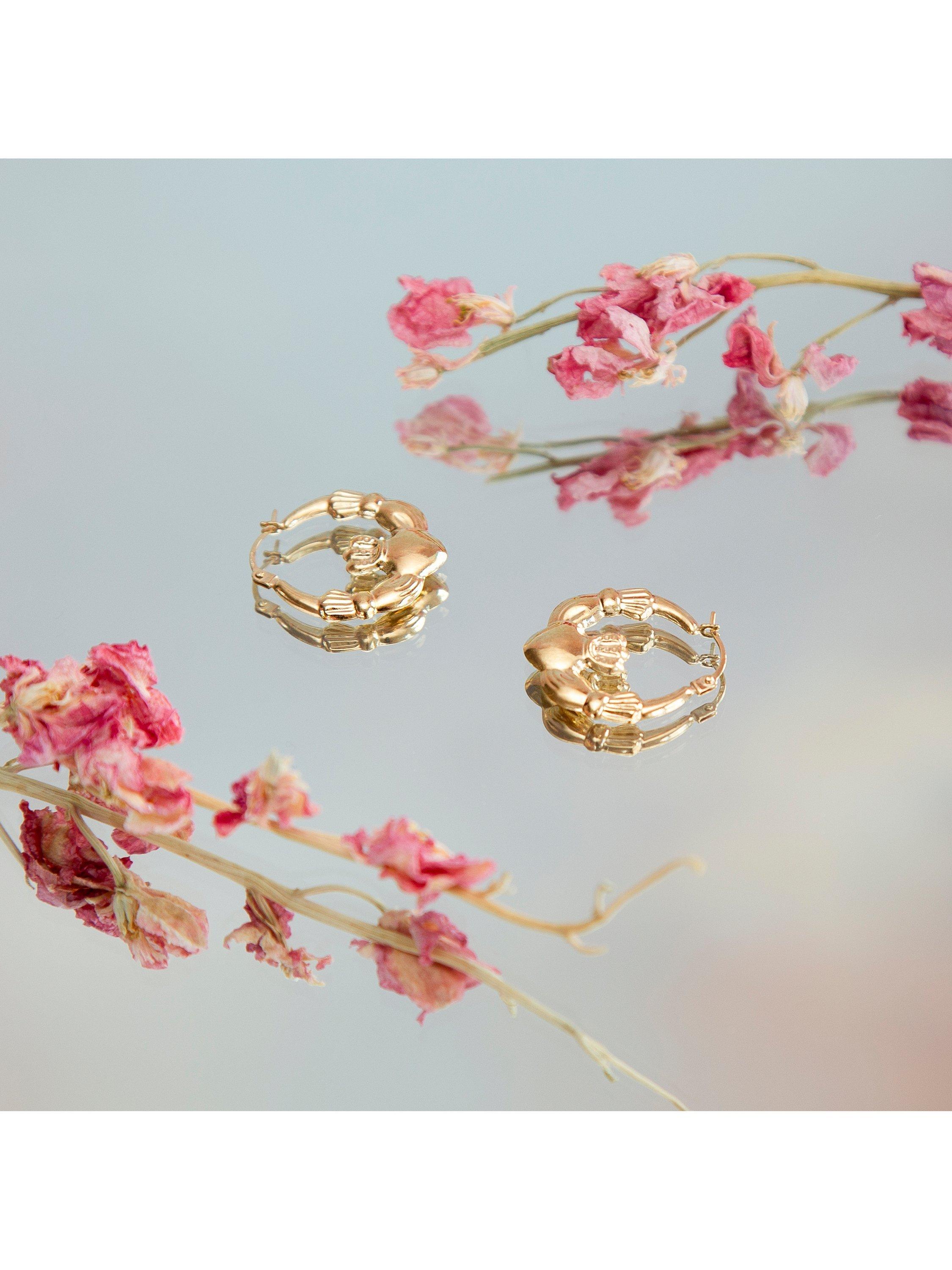 Product image 2 of 5, which shows IBB 9ct Gold Claddagh Creole Hoop Earrings, Gold